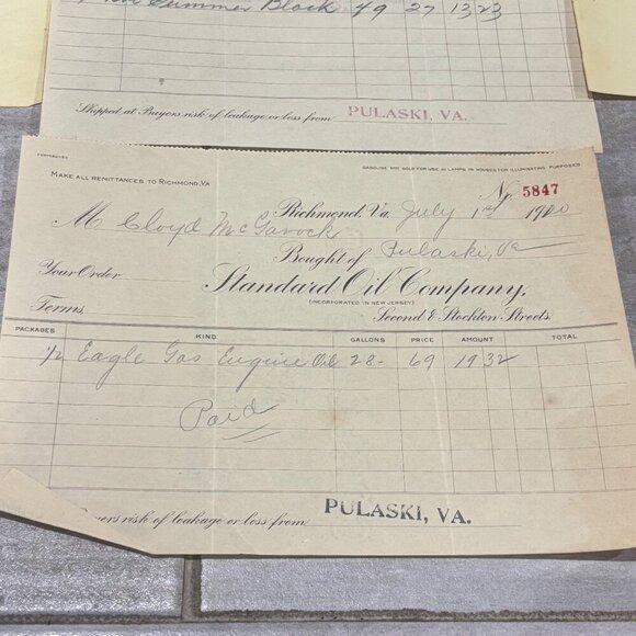 1920 Standard Oil Company Billhead Invoices  Richmond VA Pulaski 4 Antique - Picture 3 of 6